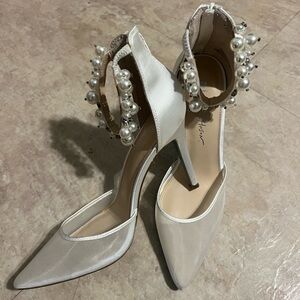 Betsey Johnson “Ellah” Pearl/Gem Ankle Strap|Bridal|Something Blue Sole